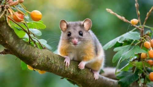 AI generated, A small dormouse is looking for food, (Glis glis)