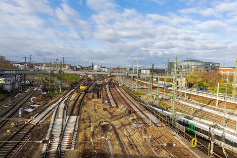 Track renovation at the Dresden railway junction. Dresden, Saxony, Germany, Europe