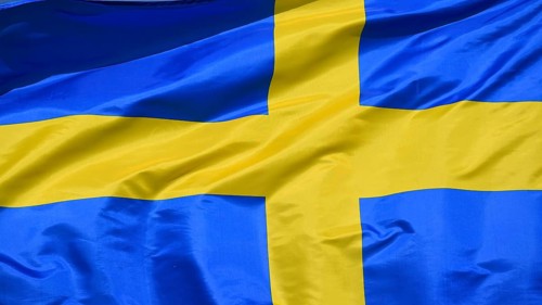 Close-up of the national flag of Sweden