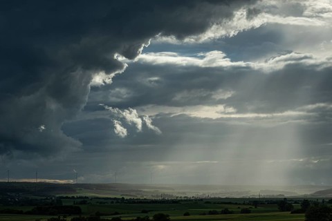 Approaching thunderstorm in the Hassberge district in Lower Franconia