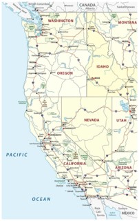 Roads, political and administrative map of the Western United States of America with National Parks
