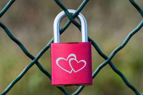 Love padlocks on a bridge. Valentines day love concept