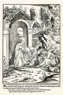 The Adoration of Child Jesus by Virgin Mary, Italian woodcut, 16th century