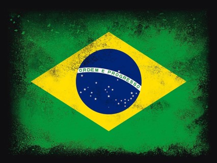 Brazil Flag design composition of exploding powder and paint, isolated on a black background for