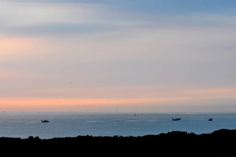 Italy, Emilia Romagna, Adriatic Sea, sunrise, fishing boats near Cervia, Europe