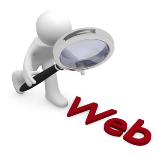 3d man with a magnifying glass searching the web