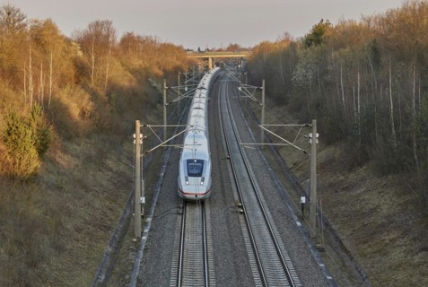 Electric high-speed train on the high-speed line between Stuttgart and Mannheim, Baden-Württemberg,