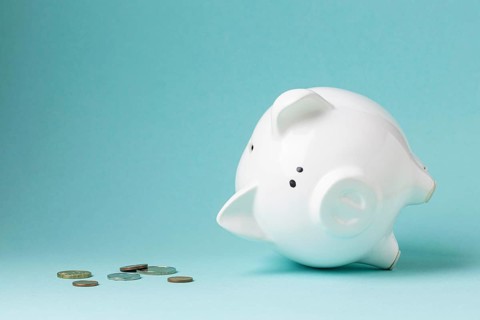 Finance elements with white piggy bank