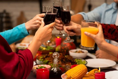 Family toasting glasses thanksgiving event