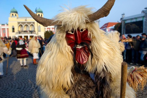 Buso on the Sunday procession of the Busojaras Spring festival 2010 Mohacs Hungary - Stock photos,