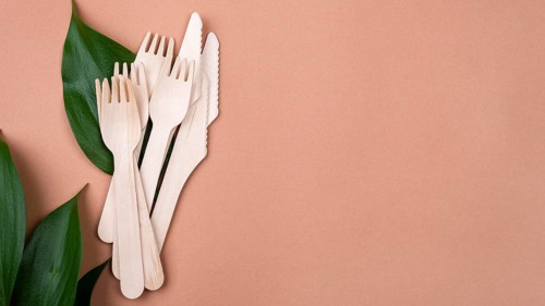 Eco friendly disposable cutlery tableware copy space