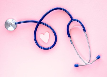 Top view stethoscope with paper heart