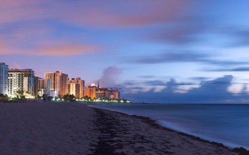 Blue hour at the beach in Miami Beach, Miami Beach, Miami-Dade County, Florida, United States,