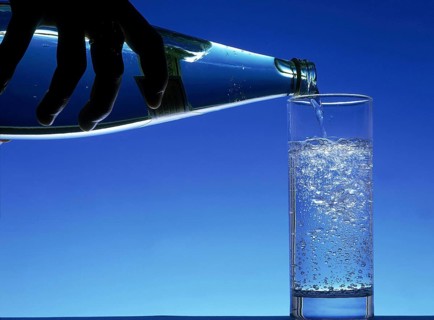 Bottle and Glass of Sparkling Water