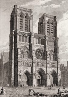 Notre-Dame de Paris, antique steel engraved print, 1831