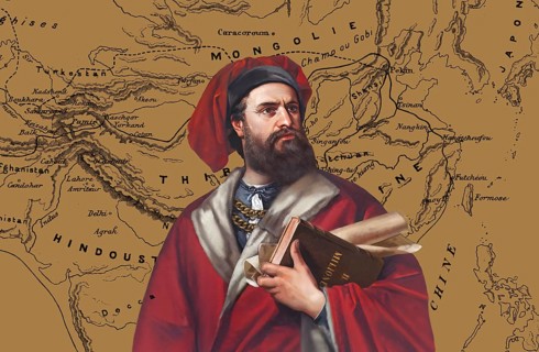 Marco Polo, c.?1254 –1324, an Italian merchant, explorer and writer, map of his travels, digital