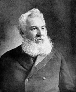 Alexander Graham Bell (1847-1922) on antique print from 1899. Scientist, inventor, engineer and