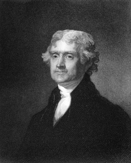Thomas Jefferson (1743-1826) on engraving from 1835. American Founding Father, the principal author