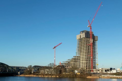 Elbtower construction project halted due to insolvency, construction site of the unfinished