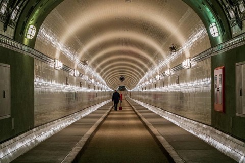 The old St. Pauli Elbe Tunnel in Hamburg, Germany, Europe