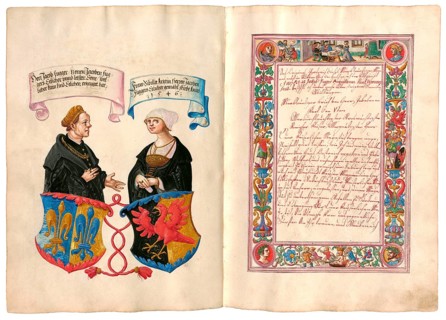 Portrait of Jakob Fugger and his wife Sybille Artzt, the Secret Book of Honors of the Fugger Family