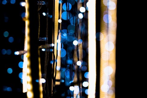 Close up fairy lights decoration with bokeh night