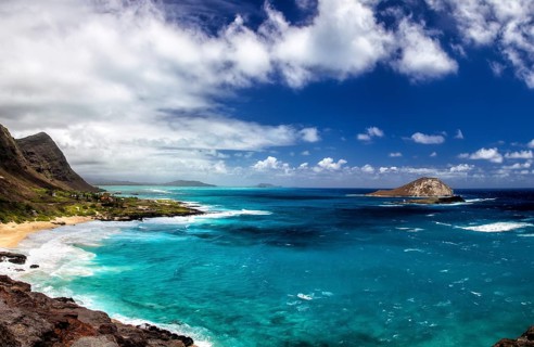 Coastal landscape at Makapuu Beach on the south coast of Oahu, Hawaii, USA, North America