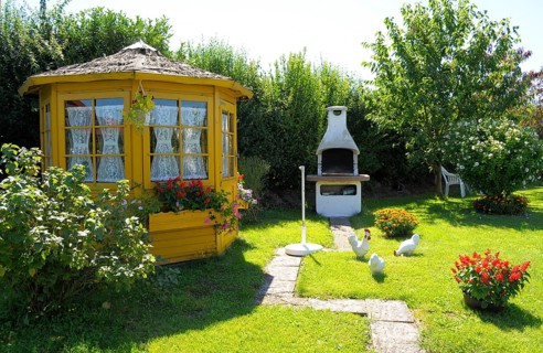 Garden area in summer Pavilion in the garden, ornamental garden