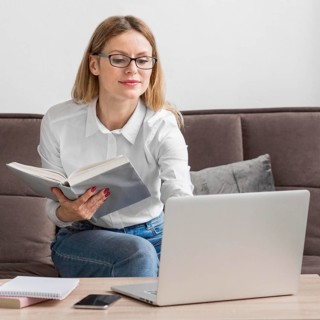 Woman doing online class