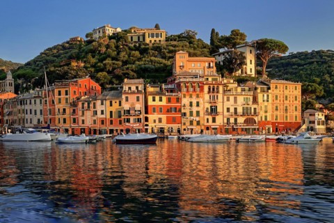 Italy, Cinque Terre, Portofino, harbour and town view, Portofino, Liguria, Italy, Europe