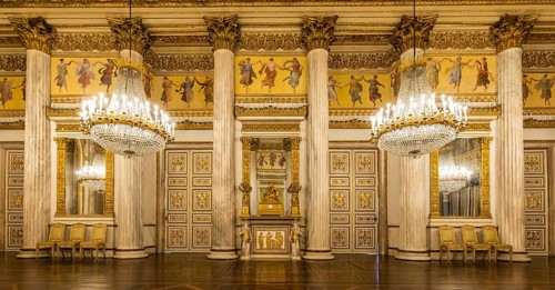 Turin, Italy, Circa January 2022: romantic old ballroom interior in Royal Palace, 1842, Europe