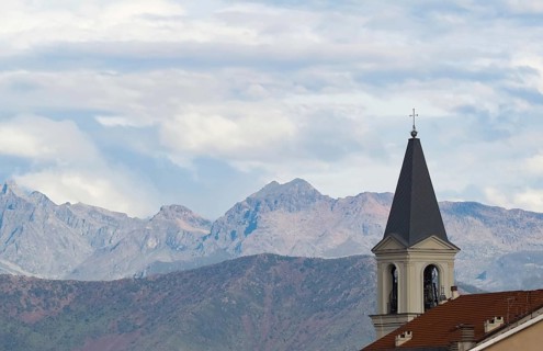 San Pietro in Vincoli St Peter in Chains church steeple in Settimo Torinese, Italy, Europe