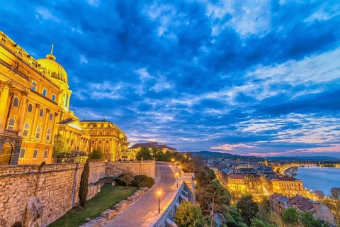 Budapest Hungary, city skyline night at Buda Castle and Danube River