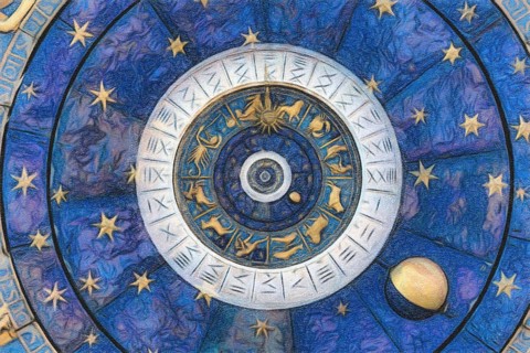 Astrological zodiac background. Vintage illustration art, grunge design. Concept of destiny,