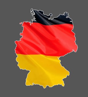 Map, outline of Germany designed with national flag