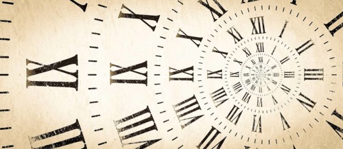 Droste effect background with infinite clock spiral. Abstract design for concepts related to time