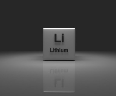 Cube with Li Lithium periodic system, 3d rendering