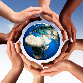 Conceptual peace and cultural diversity symbol of multiracial hands making a circle together around