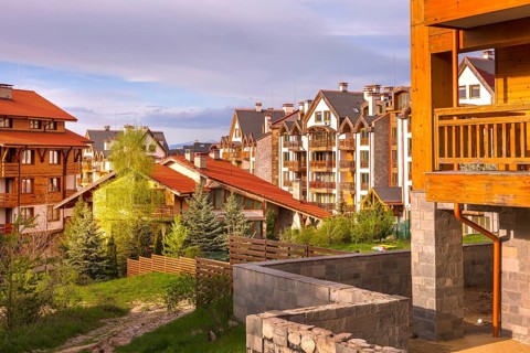 Bansko, Bulgaria summer houses, hotel town panorama of bulgarian all season resort