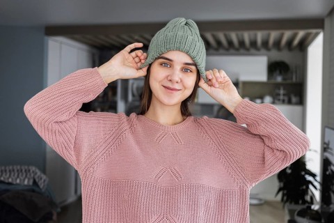 Portrait woman wearing knitted cap 3