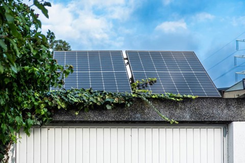 Solar panels on the garage roof in Essen, Germany, Europe