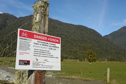 GREYMOUTH, NEW ZEALAND, SEPTEMBER 25, 2019: Signage warns people that Potassium Cyanide has been