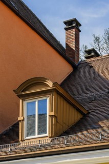 Chimney and dormer, Kaufbeuern, Allgäu, Swabia, Bavaria, Germany, Europe