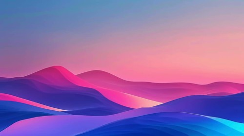 Abstract mountain landscape with smooth gradients of pink and blue, presenting a serene environment