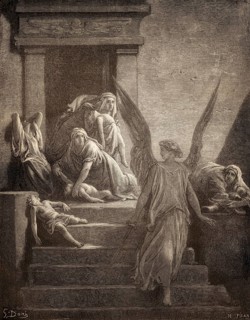 The tenth Plague: Death of Egyptians' firstborn children, woodcut by Gustave Doré