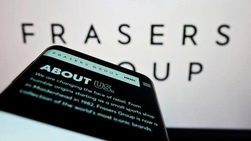 Stuttgart, Germany, 06-04-2022: Smartphone with website of British retail company Frasers Group plc
