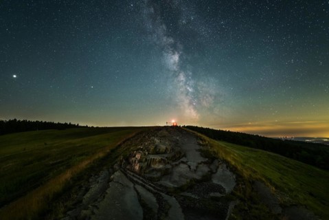 Wasserkuppe, Abtsrodaer Kuppe at night with Milky Way, Gersfeld, Rhön, Hesse, Germany, Europe