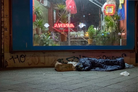 Germany, Berlin, 09.02.2018, Cold bus of the Berlin City Mission, camp of a homeless person, Europe