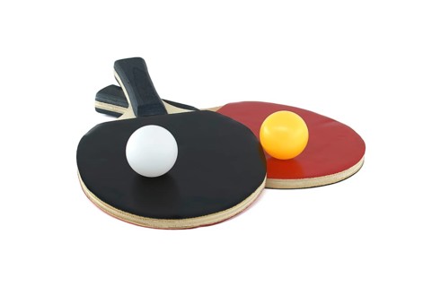 Pair of table tennis rackets and a table tennis balls isolated on white background, table tennis