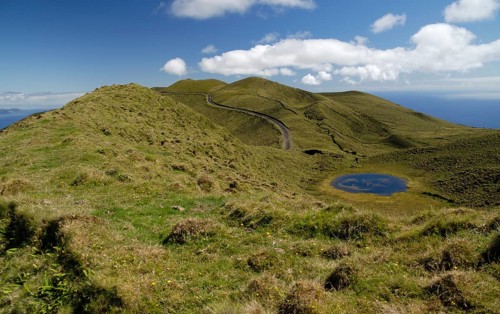 Small cater lake on the rim in the East of Pico Island, Azores, Portugal, Europe